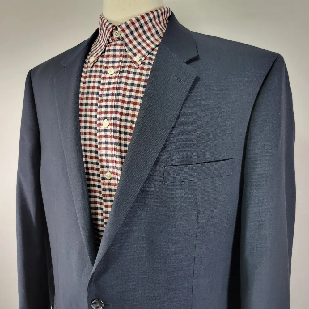 Alfani‎ Men's Sport Coat Blazer Two Button Navy Blue Wool Polyester Size 46L